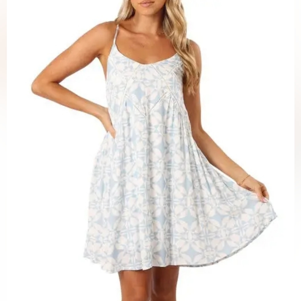 Petal & Pup Light Blue and White Mini Dress XL